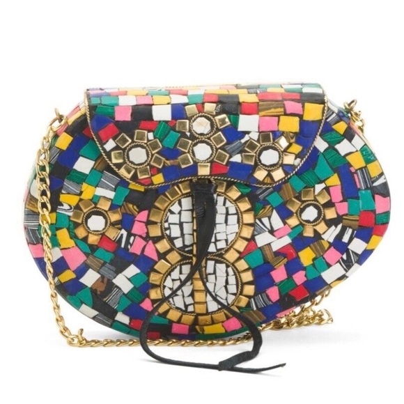 Lulus Handbags - Like New/EUC Lulu Handmade Multicolor Mosaic Stone Metal Clutch/Crossbody Purse